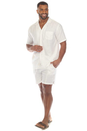Men's Causal Beach Resort Wear Camp Collar Short Sleeve Linen Blend Button Down Shirt