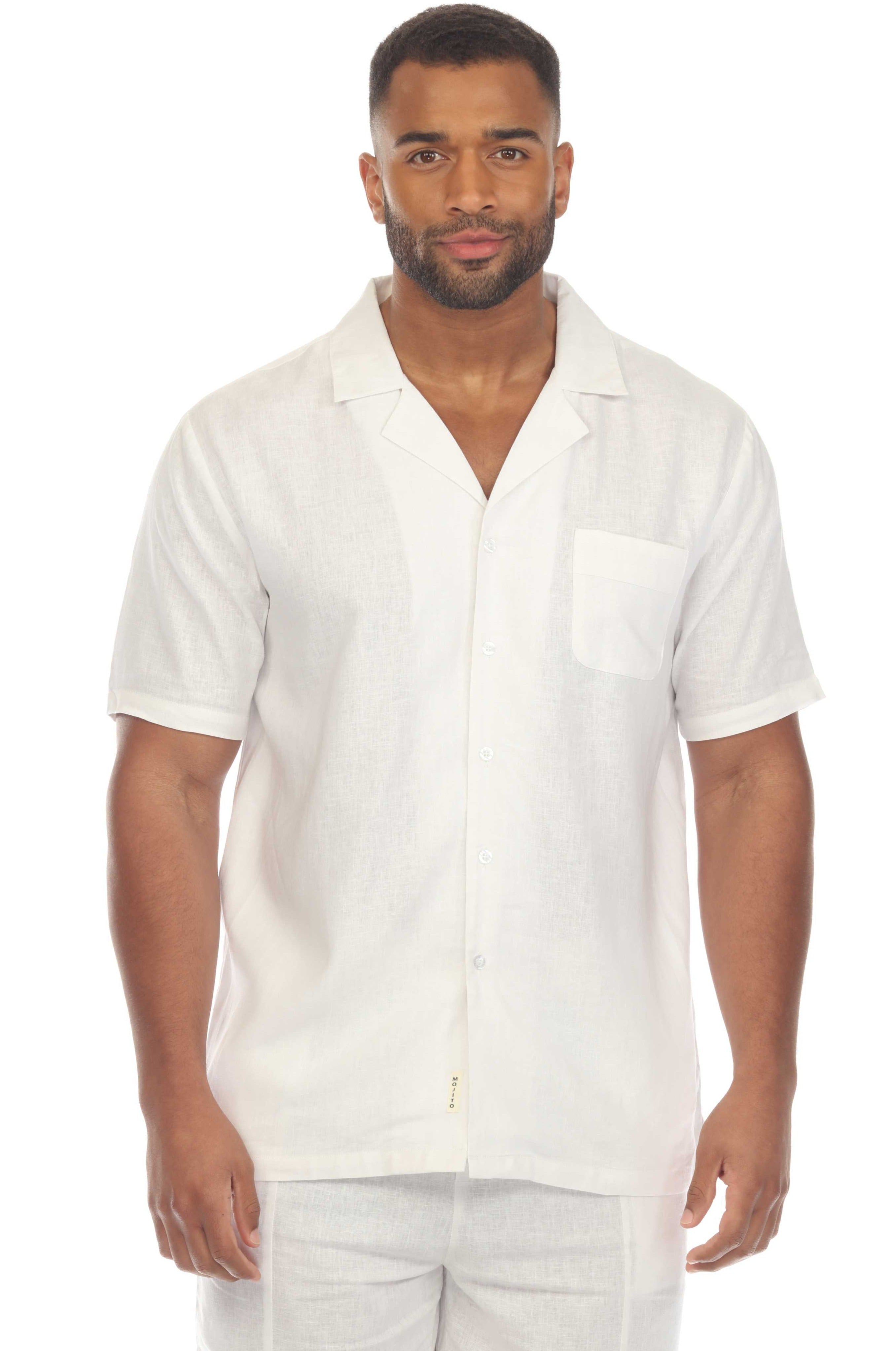 Men's Causal Beach Resort Wear Camp Collar Short Sleeve Linen Blend Button Down Shirt