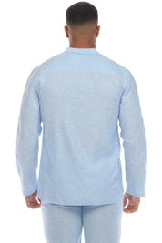 Men's Causal Beach Resort Wear Mandarin Collar Long Sleeve Linen Blend Button Down Shirt