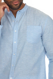 Men's Causal Beach Resort Wear Mandarin Collar Long Sleeve Linen Blend Button Down Shirt