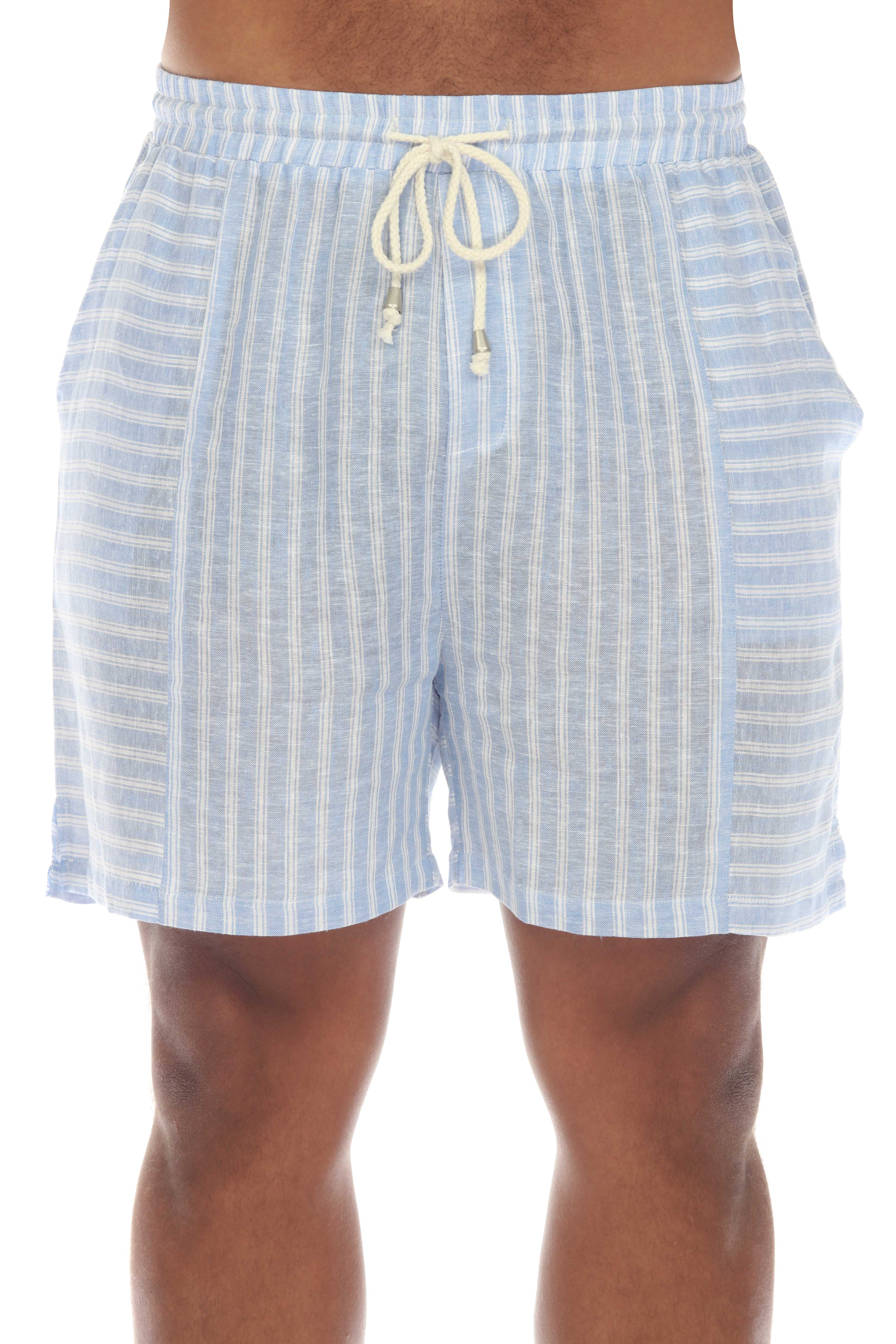 Men's Causal Beach Resort Wear Drawstring Shorts with Pinstripe Print Linen Blend
