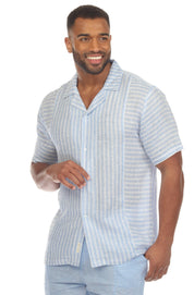 Men's Causal Beach Resort Wear Shirt Multicolor Striped Linen Blend
