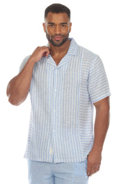 Men's Causal Beach Resort Wear Shirt Multicolor Striped Linen Blend