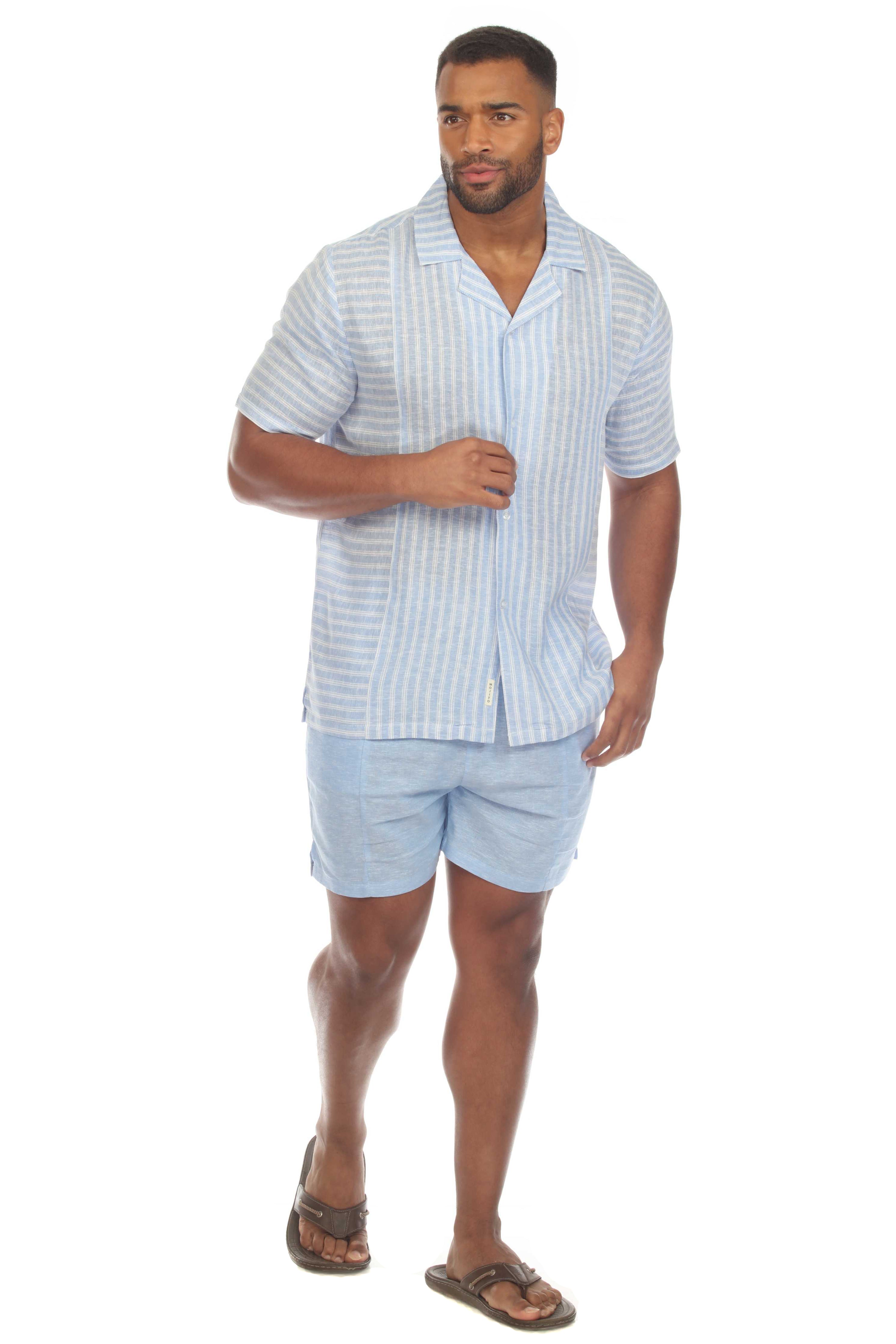 Men's Causal Beach Resort Wear Shirt Multicolor Striped Linen Blend