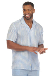 Men's Causal Beach Resort Wear Shirt Multicolor Striped Linen Blend