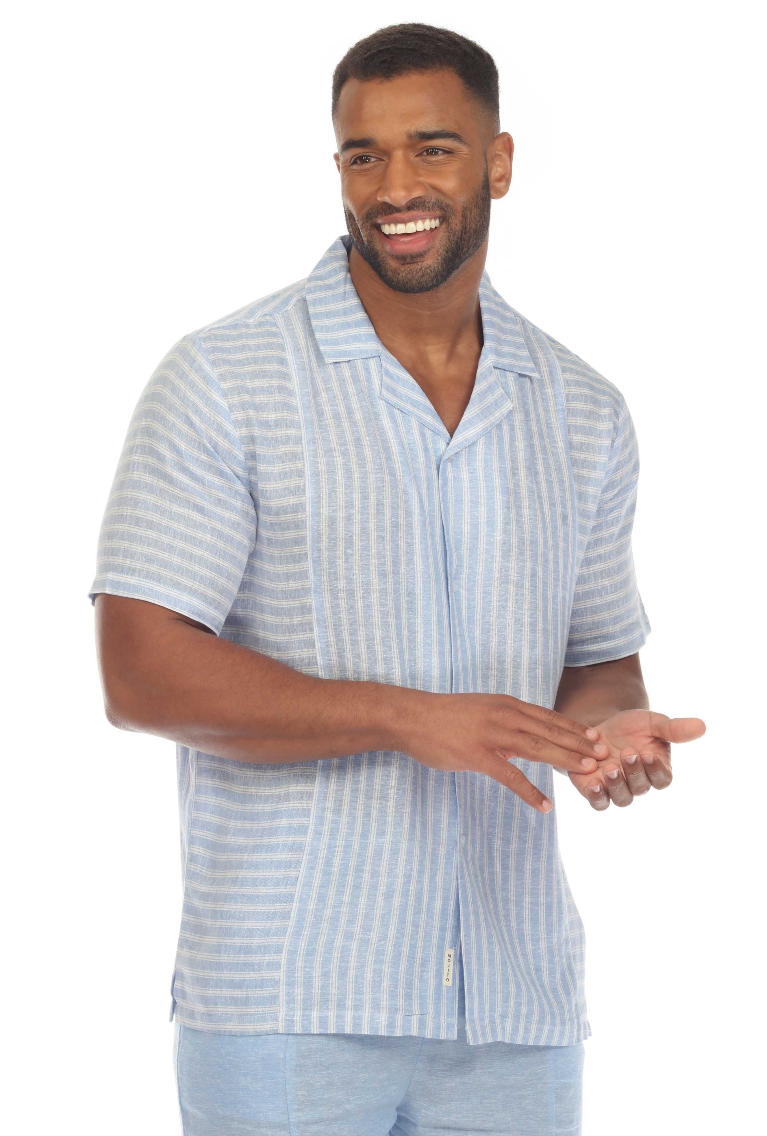 Men's Causal Beach Resort Wear Shirt Multicolor Striped Linen Blend