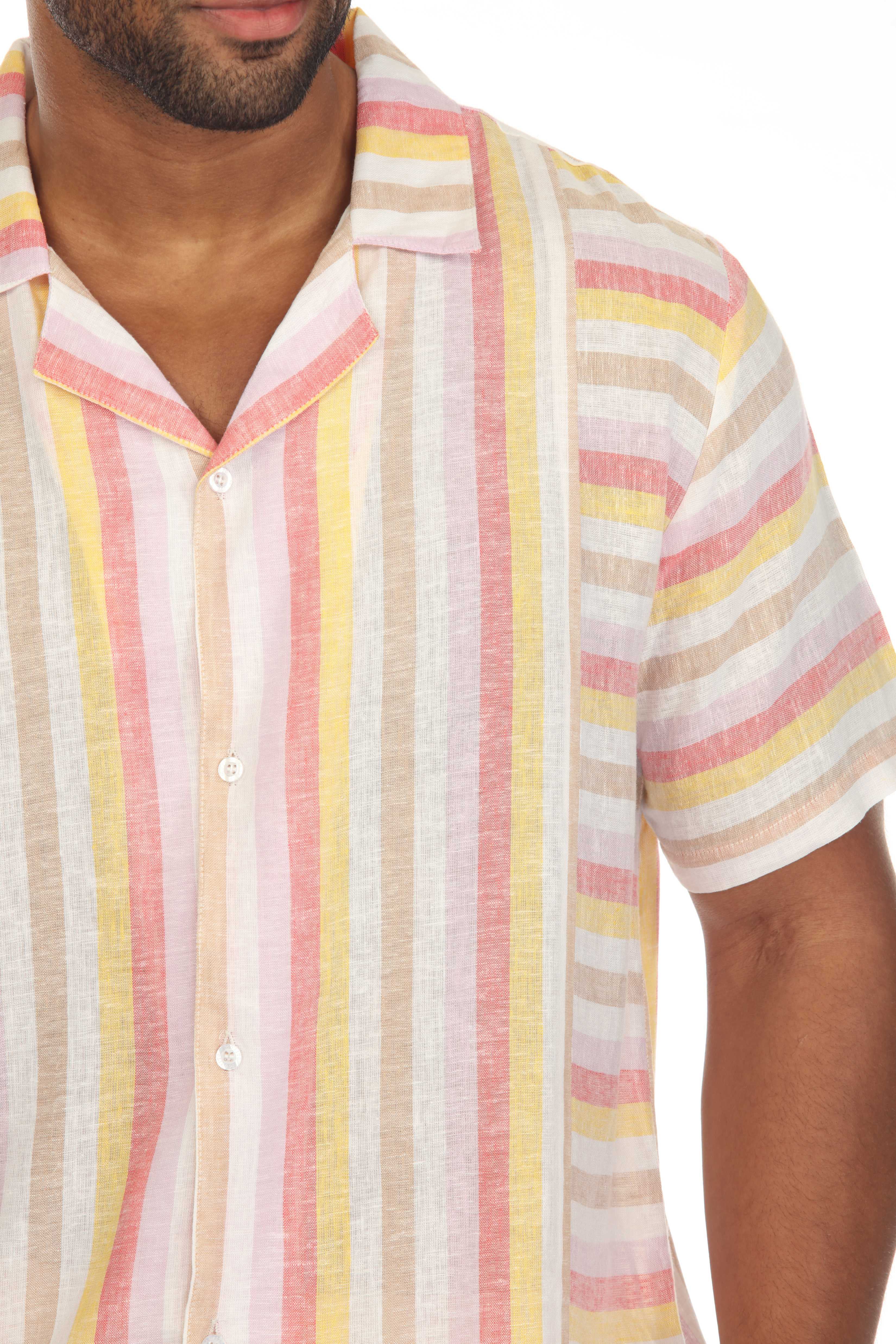 Men's Causal Beach Resort Wear Shirt Multicolor Striped Linen Blend