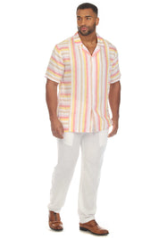 Men's Causal Beach Resort Wear Shirt Multicolor Striped Linen Blend