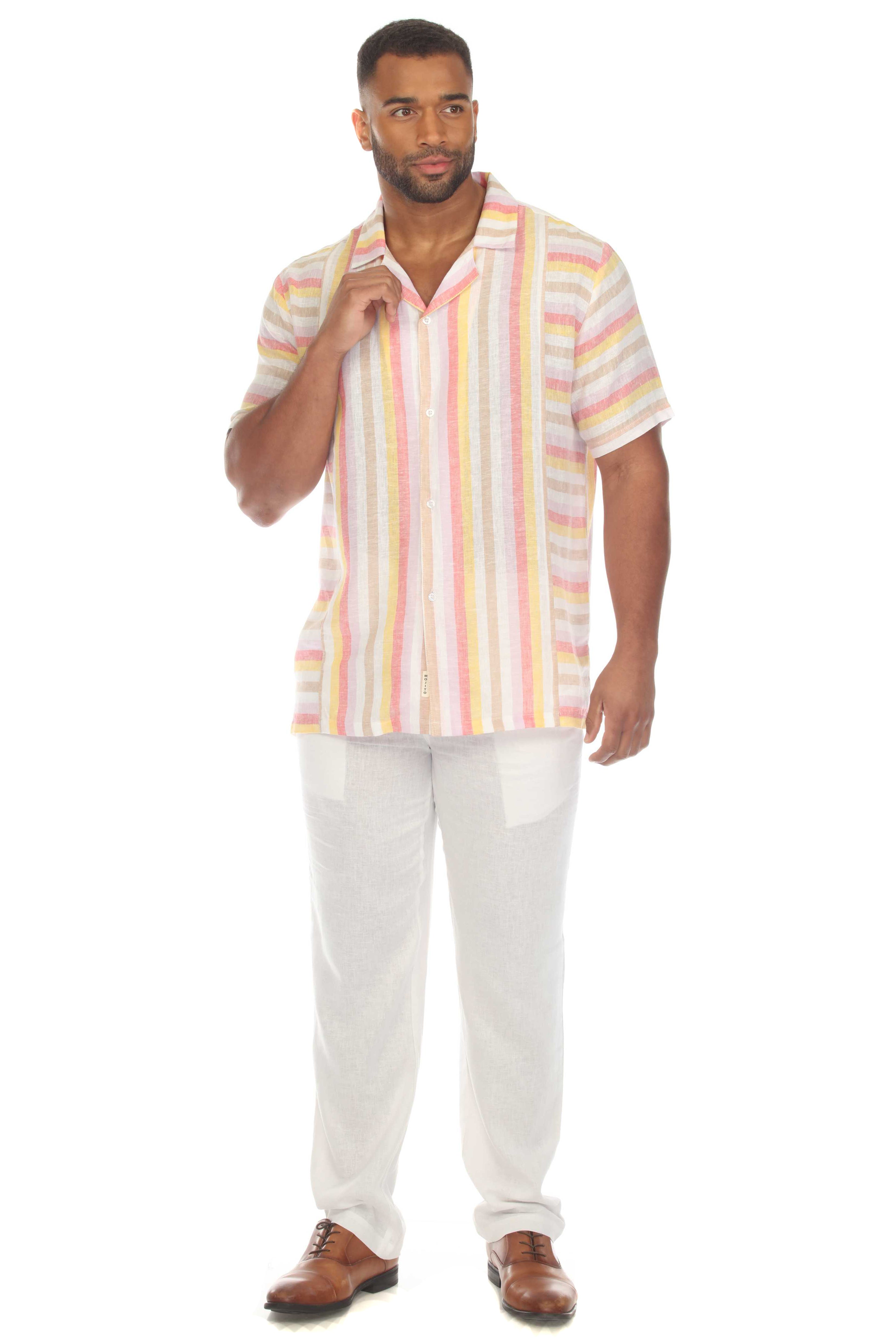 Men's Causal Beach Resort Wear Shirt Multicolor Striped Linen Blend