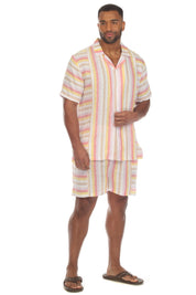 Men's Causal Beach Resort Wear Shirt Multicolor Striped Linen Blend