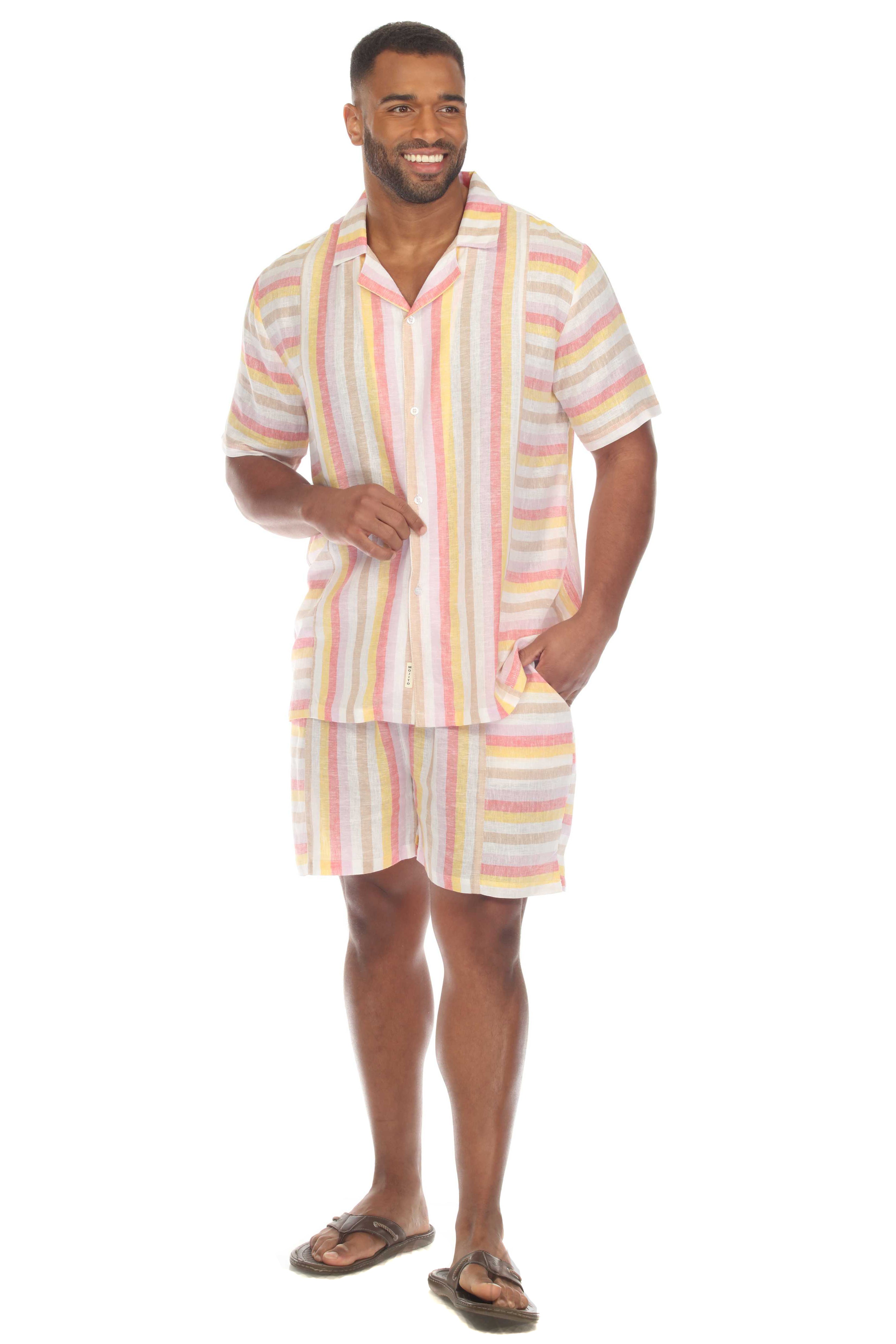 Men's Causal Beach Resort Wear Shirt Multicolor Striped Linen Blend