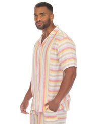 Men's Causal Beach Resort Wear Shirt Multicolor Striped Linen Blend