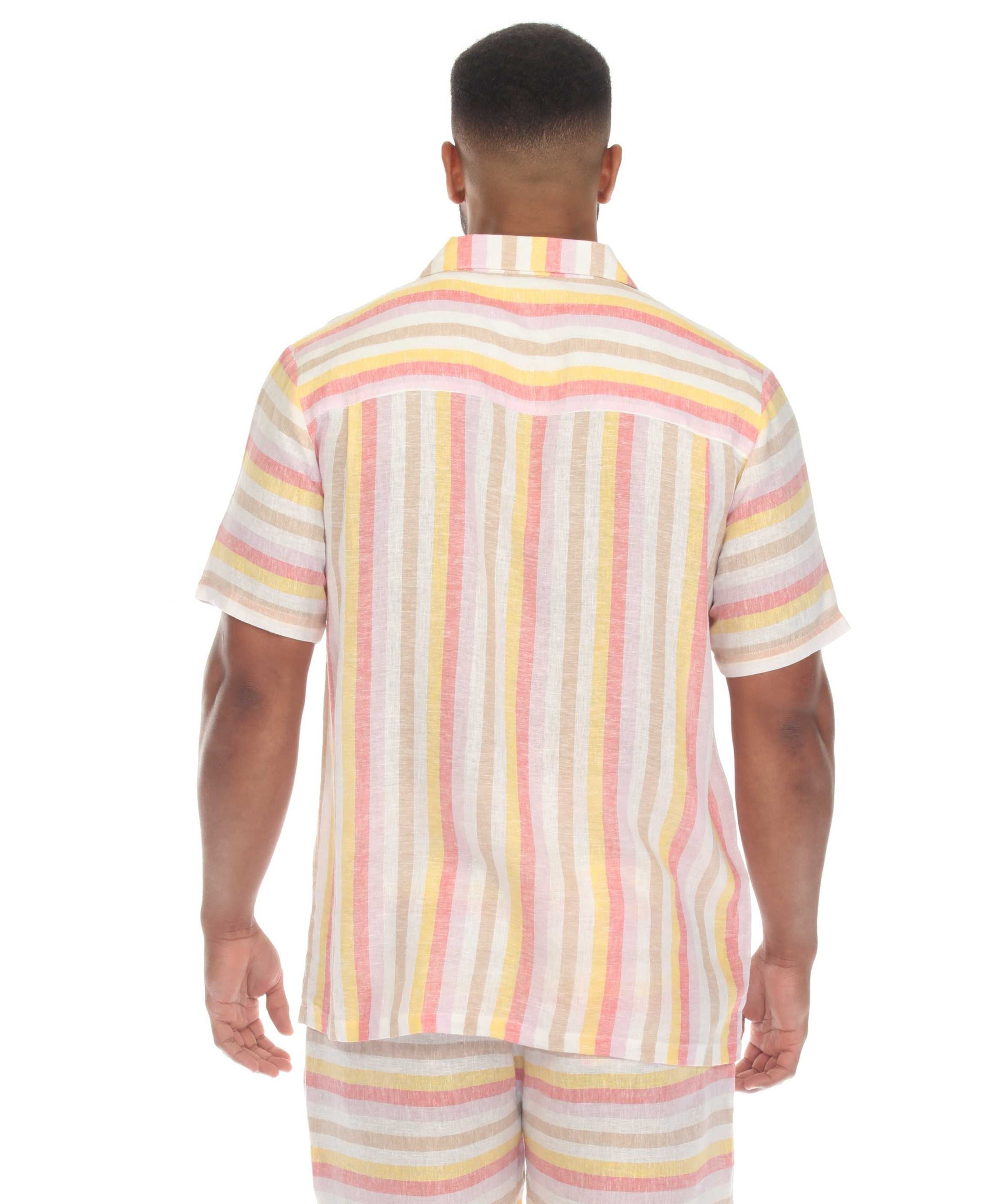 Men's Causal Beach Resort Wear Shirt Multicolor Striped Linen Blend