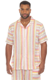 Men's Causal Beach Resort Wear Shirt Multicolor Striped Linen Blend
