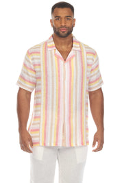 Men's Causal Beach Resort Wear Shirt Multicolor Striped Linen Blend