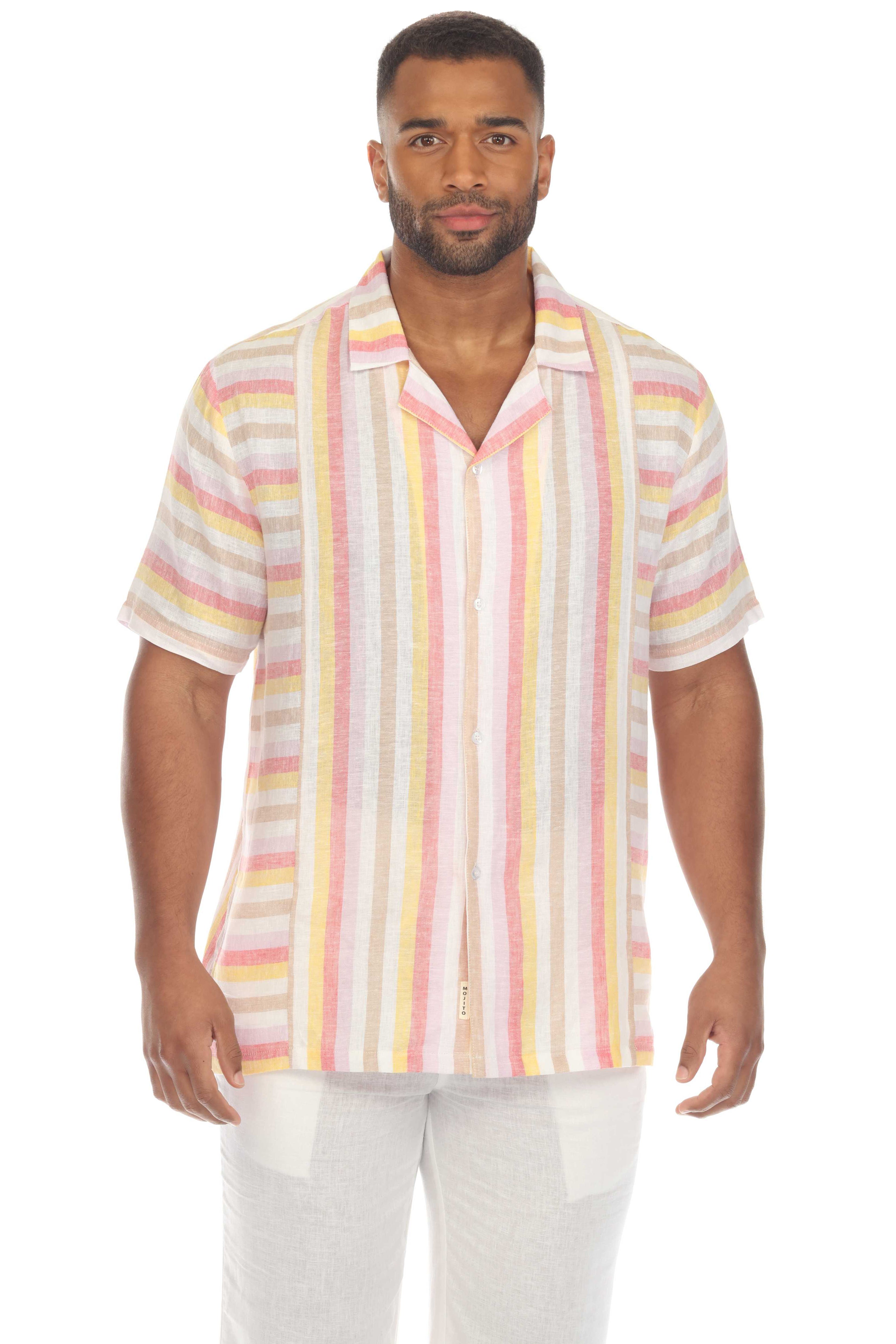 Men's Causal Beach Resort Wear Shirt Multicolor Striped Linen Blend