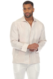 Camisa de boda guayabera 100 % lino para hombre: guayabera clásica plisada con puños franceses