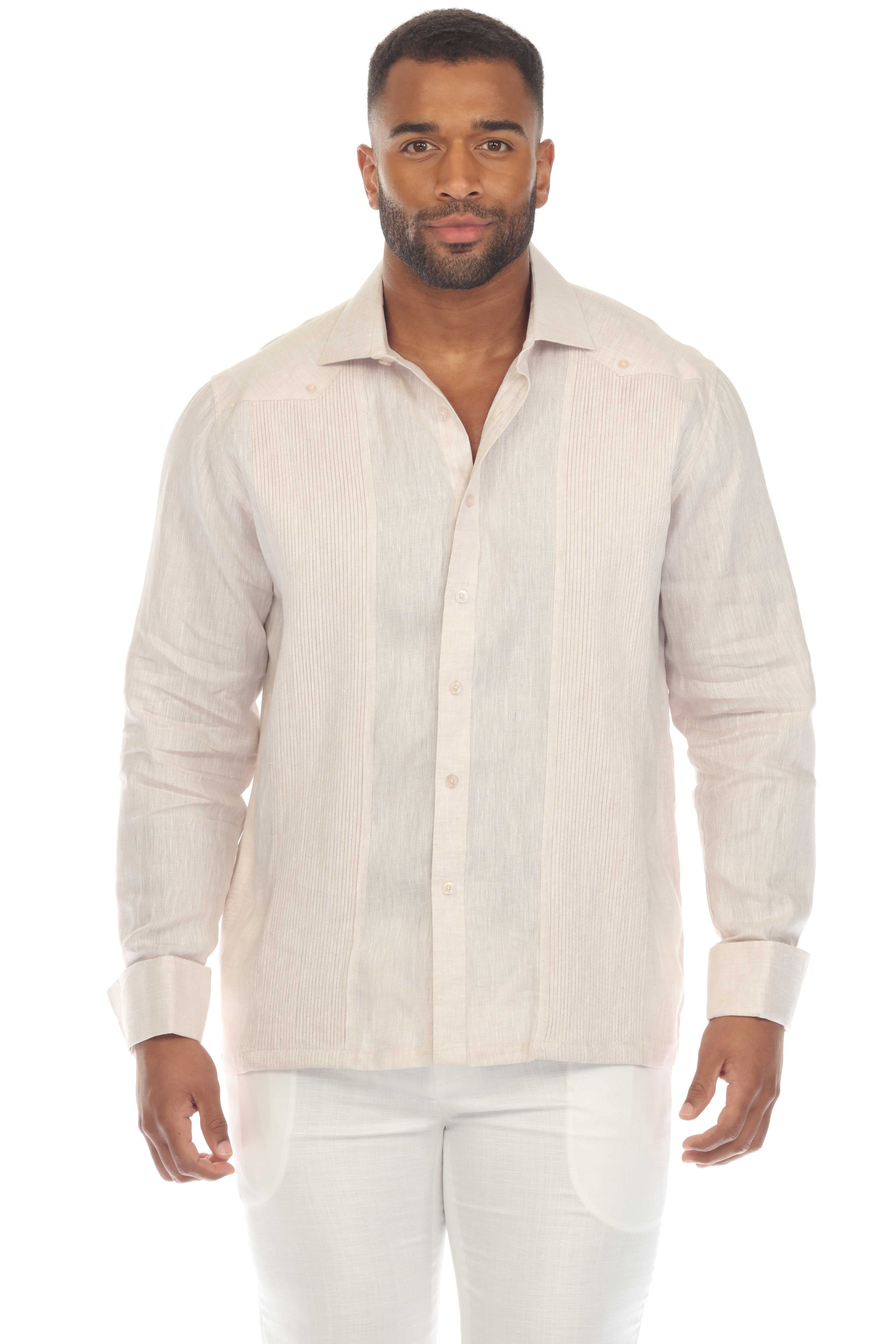 Camisa de boda guayabera 100 % lino para hombre: guayabera clásica plisada con puños franceses