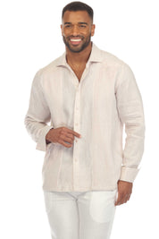 Camisa de boda guayabera 100 % lino para hombre: guayabera clásica plisada con puños franceses
