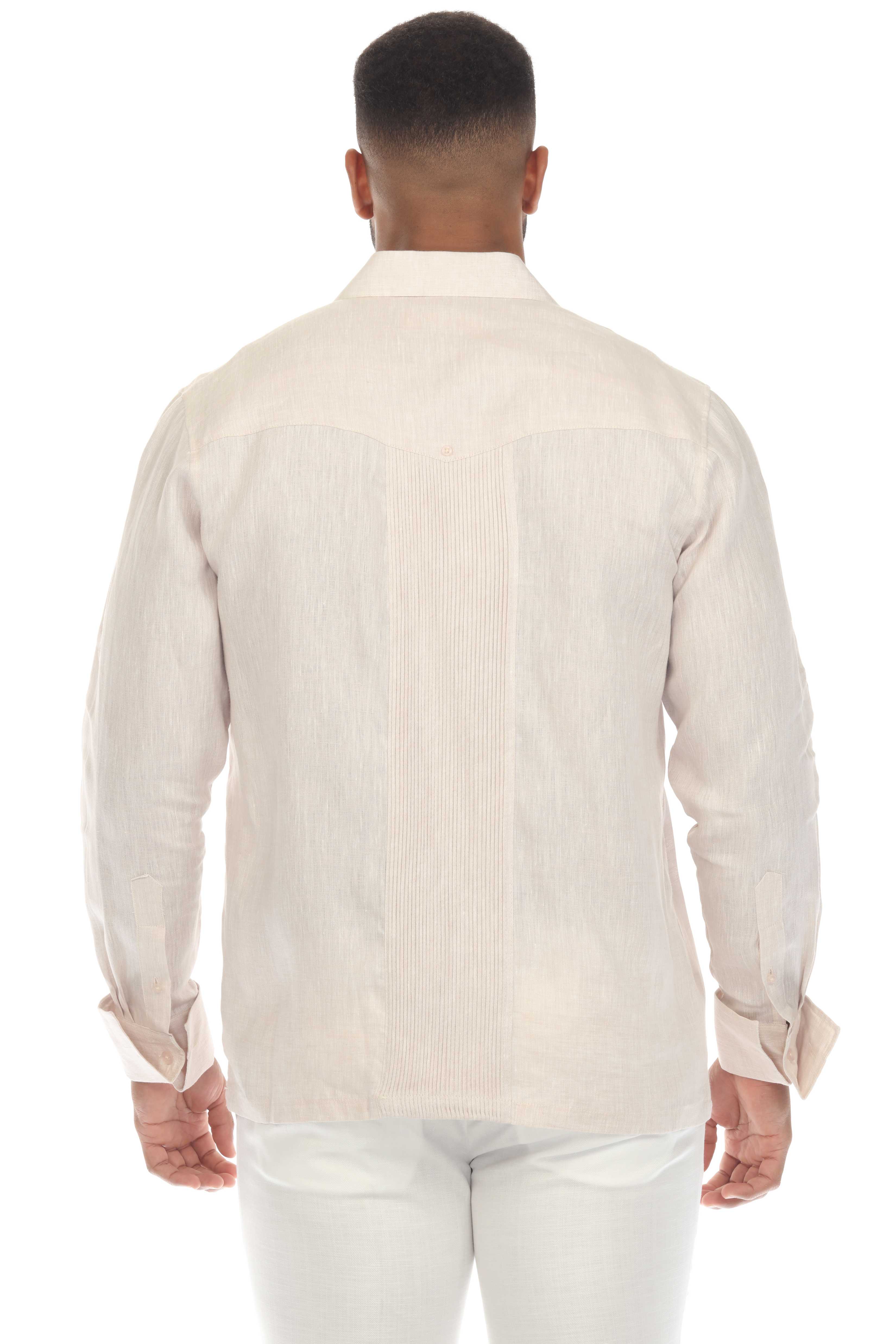 Camisa de boda guayabera 100 % lino para hombre: guayabera clásica plisada con puños franceses