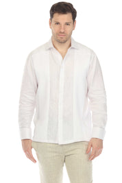 Camisa de boda guayabera 100 % lino para hombre: guayabera clásica plisada con puños franceses