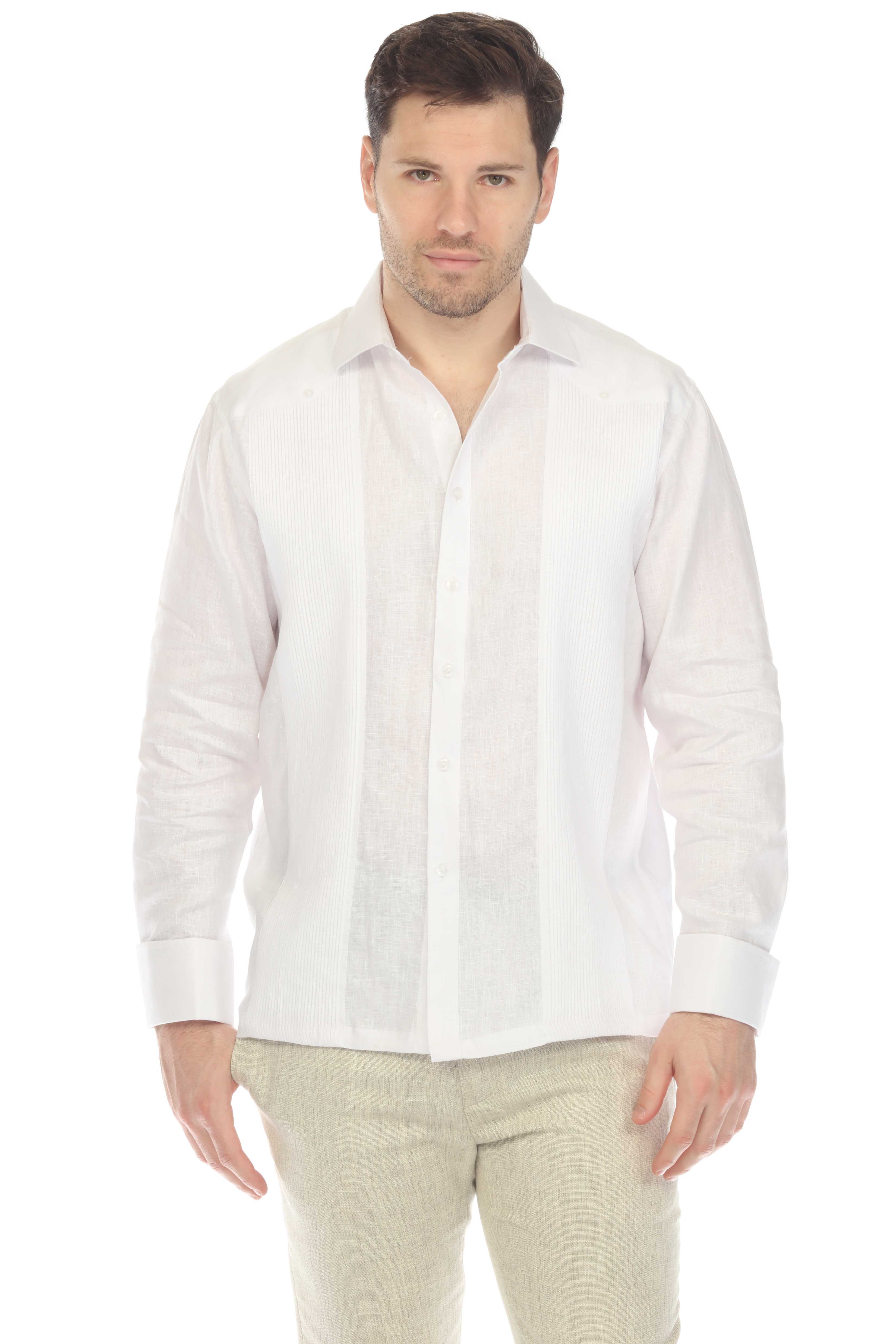 Camisa de boda guayabera 100 % lino para hombre: guayabera clásica plisada con puños franceses
