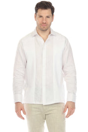 Camisa de boda guayabera 100 % lino para hombre: guayabera clásica plisada con puños franceses