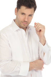 Camisa de boda guayabera 100 % lino para hombre: guayabera clásica plisada con puños franceses