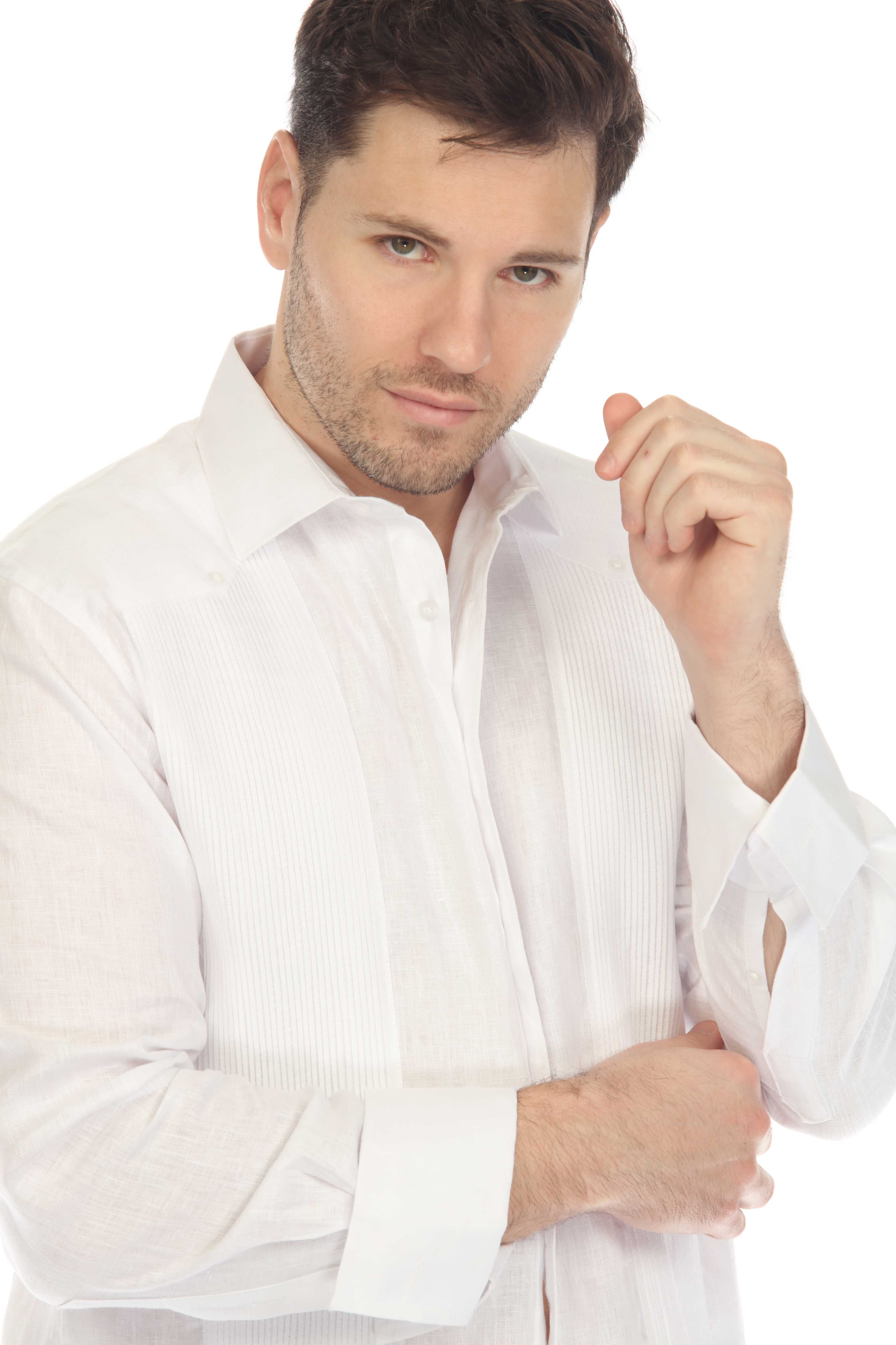 Camisa de boda guayabera 100 % lino para hombre: guayabera clásica plisada con puños franceses