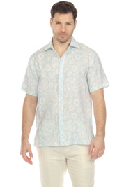 Men's 100% Linen Short Sleeve Abstract Bloom Print Shirt