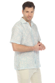 Men's 100% Linen Short Sleeve Abstract Bloom Print Shirt