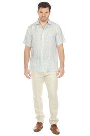Men's 100% Linen Short Sleeve Abstract Bloom Print Shirt