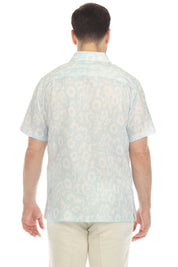 Men's 100% Linen Short Sleeve Abstract Bloom Print Shirt