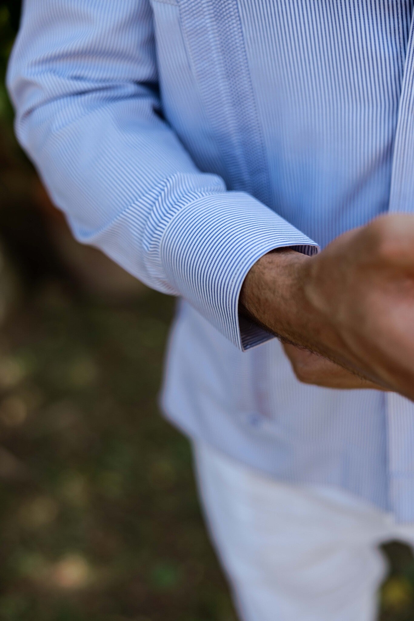 Camisa Guayabera de Rayas de Mezcla de Algodón para Hombre Manga Larga