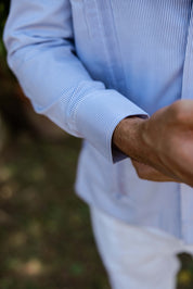 Camisa Guayabera de Rayas de Mezcla de Algodón para Hombre Manga Larga