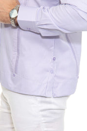 Camisa Guayabera de Rayas de Mezcla de Algodón para Hombre Manga Larga