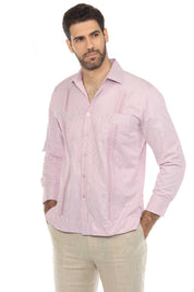 Camisa Guayabera de Rayas de Mezcla de Algodón para Hombre Manga Larga