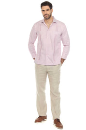 Camisa Guayabera de Rayas de Mezcla de Algodón para Hombre Manga Larga