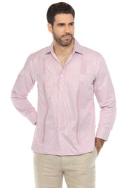 Camisa Guayabera de Rayas de Mezcla de Algodón para Hombre Manga Larga