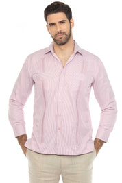 Camisa Guayabera de Rayas de Mezcla de Algodón para Hombre Manga Larga