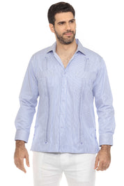 Camisa Guayabera de Rayas de Mezcla de Algodón para Hombre Manga Larga