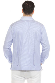 Camisa Guayabera de Rayas de Mezcla de Algodón para Hombre Manga Larga