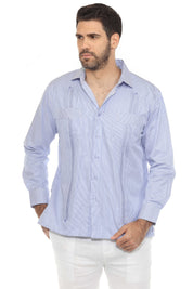 Camisa Guayabera de Rayas de Mezcla de Algodón para Hombre Manga Larga