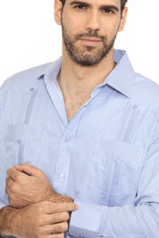 Camisa Guayabera de Rayas de Mezcla de Algodón para Hombre Manga Larga