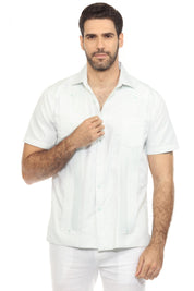 Camisa Guayabera de Mezcla de Algodón para Hombre, Manga Corta, con Estampado de Micro Cuadros