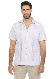 Camisa Guayabera de Mezcla de Algodón para Hombre, Manga Corta, con Estampado de Micro Cuadros