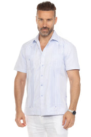Camisa Guayabera de Mezcla de Algodón para Hombre, Manga Corta, con Estampado de Micro Cuadros