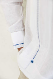 Camisa Guayabera para Hombre 100% Lino con Ribete en Contraste Manga Larga y Puño Francés