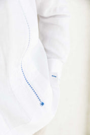 Camisa Guayabera para Hombre 100% Lino con Ribete en Contraste Manga Larga y Puño Francés