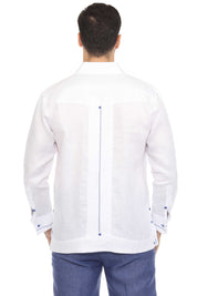 Camisa Guayabera para Hombre 100% Lino con Ribete en Contraste Manga Larga y Puño Francés